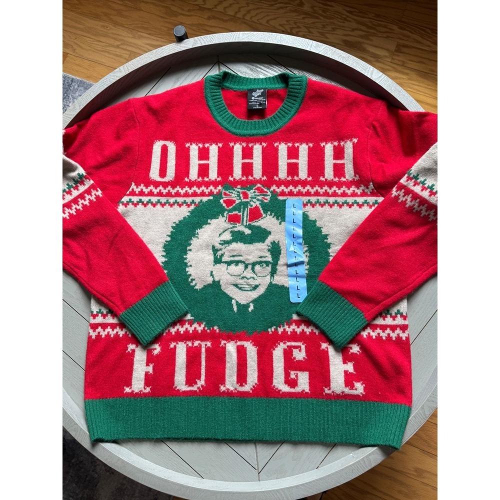 A Christmas Story Ohhhh Fudge Ralphie Ugly Holiday Sweater Mens Large Red Green